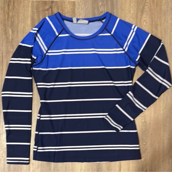 Athleta Other - Athleta Blue and Navy Striped Swim Top long sleeve Rashguard Size Small LIKE NEW